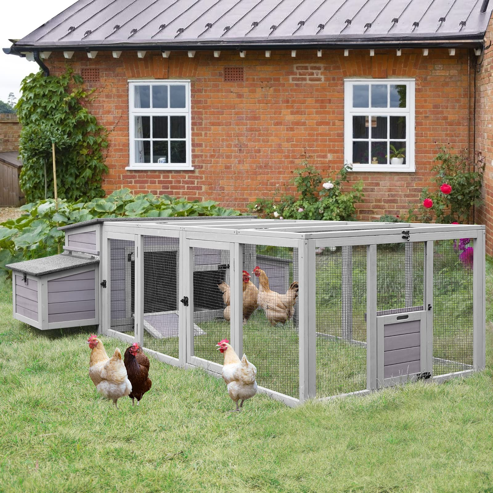 【Pet】103in Large Chicken Coop Outdoor Wooden Chicken House, Hen House Poultry Cage for 4-6 Hens