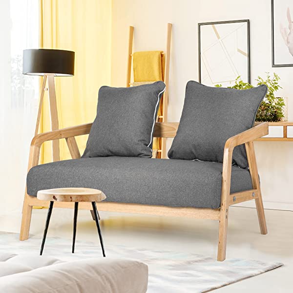 LUCKYERMORE 3-Seat Upholstered Grey Sofa Couch 60" Loveseat for Living Room,Bedroom Small Space Furniture,Thickened Cushion and Wood Armrest 3-Seat Sofa