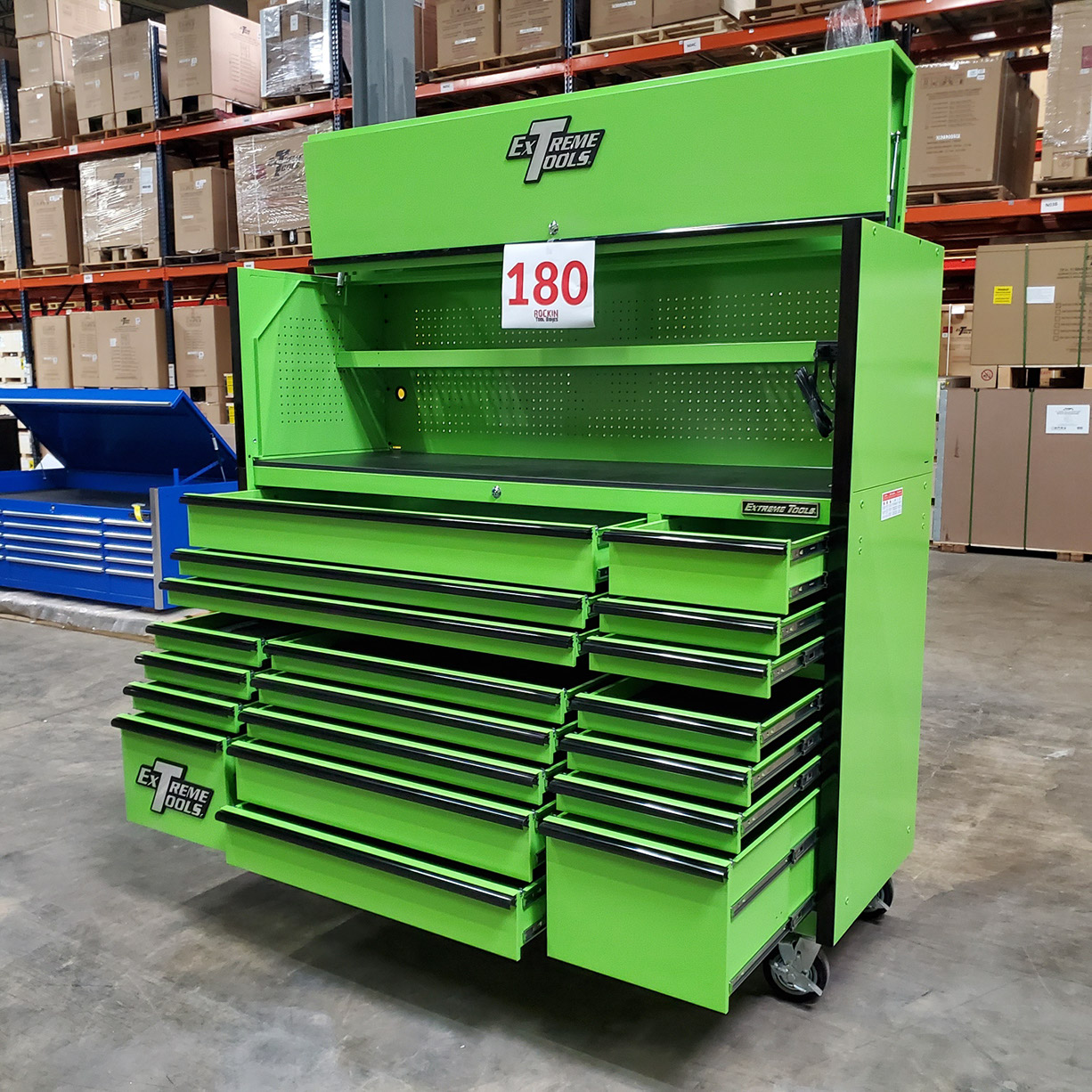 n- used toolboxShowroom Demo RTB 72 x 25 19 Drawers Roller Cabinet & Hutch Combo C Green-Blackn-