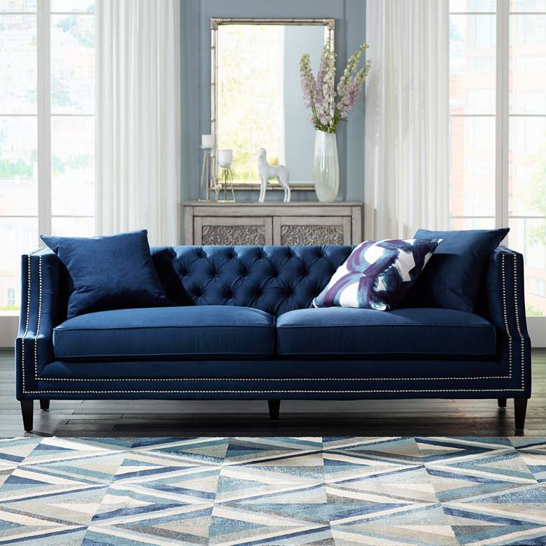 Marilyn 93" Wide Blue Velvet Tufted Upholstered Sofa