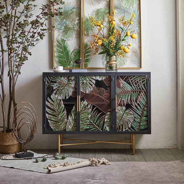 41" Modern Sideboard Buffet Colored Drawing Surface Tempered Glass Doors