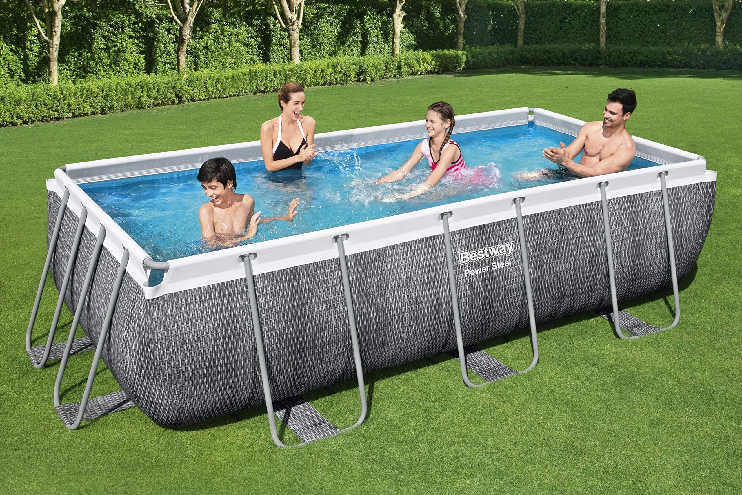 【Sports&Outdoors】Steel above ground pool, with filter and ladder, Grey rattan Print, 13.3 FT