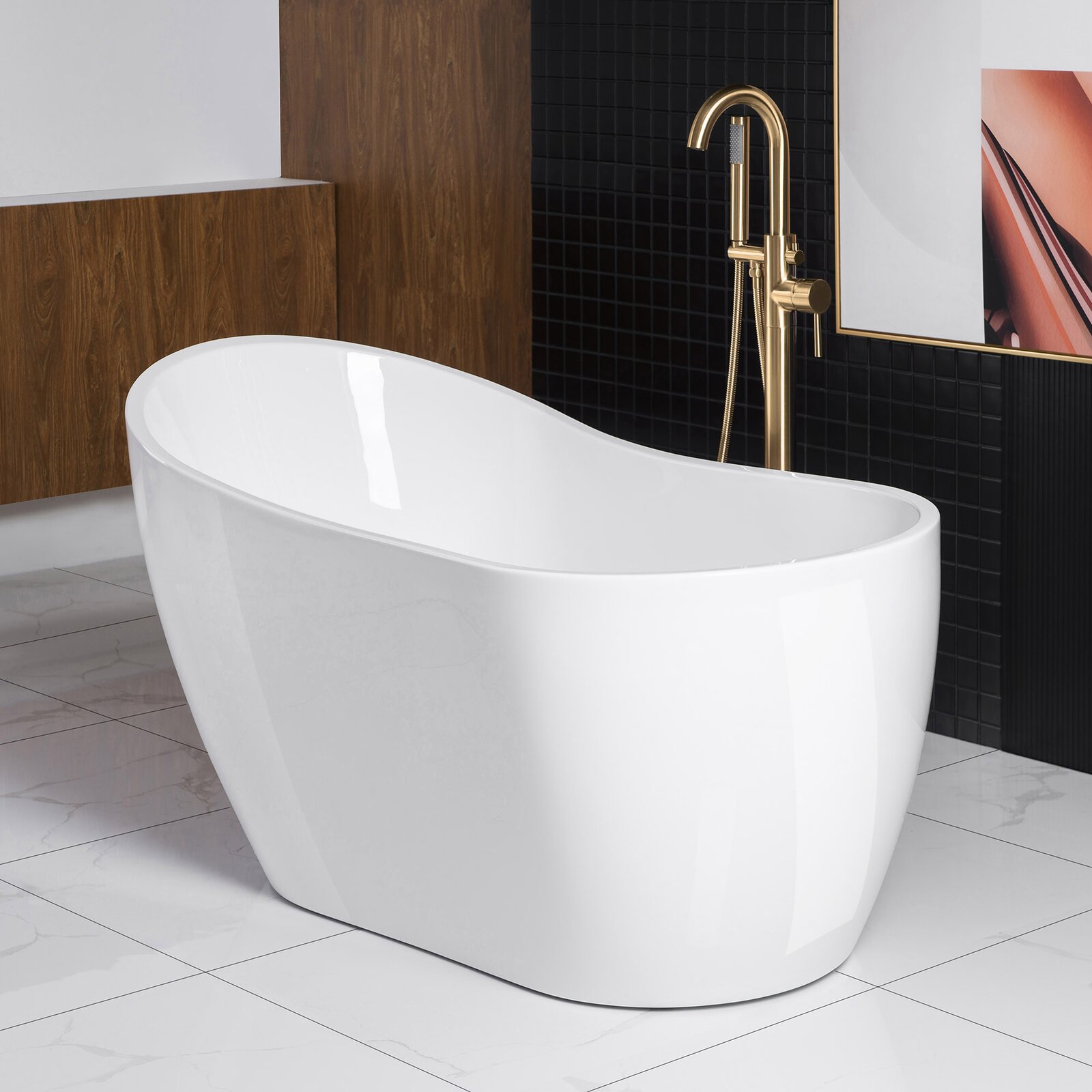 【Home Improvement】54" x 28" Freestanding Soaking Acrylic Bathtub