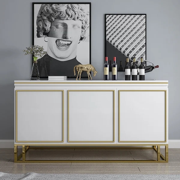 Medally 59" White Wood Sideboard Buffet Cabinet with Storage 3 Doors Gold Base