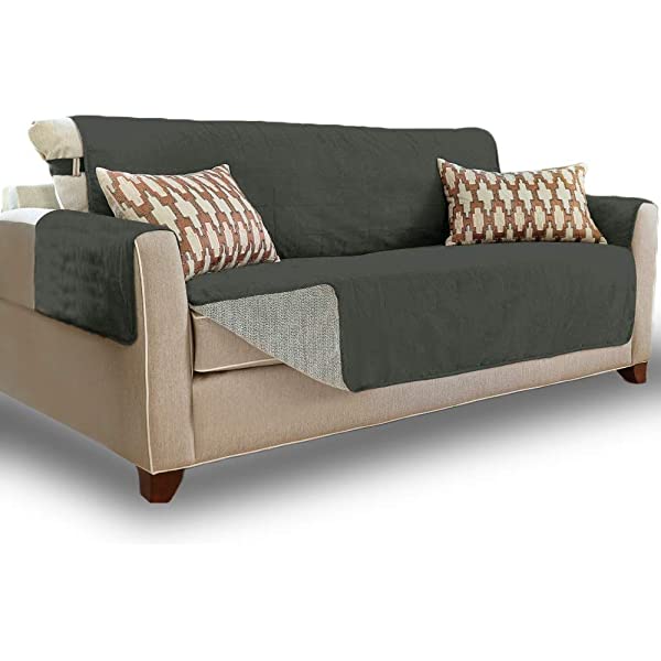 Gorilla Grip original soft suede sofa cover, XL size, 70 inches seat width, patent non-slip durable furniture cover, with shoulder strap, washable dog, children, pet sofa cover, dark gray 70" dark gray
