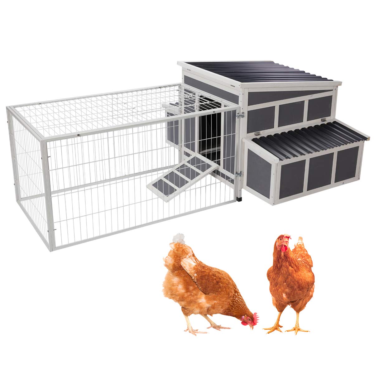 【Pet】88 Large Wooden Chicken Coop Hen House, Outdoor Yard Poultry Pet Hutch with Nesting Box