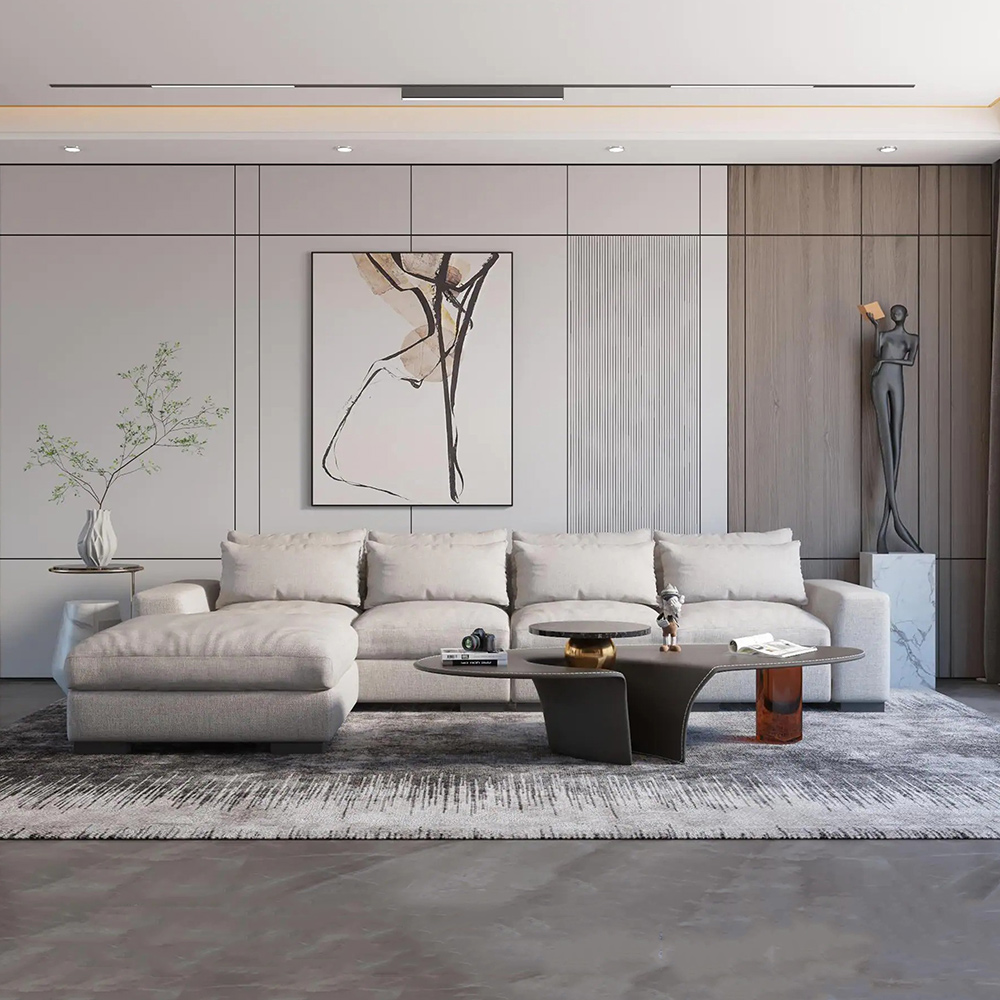 Modern Sectional Sofa with Ottoman, Linen, Corner Sectional Sofa For Lining Room, 140.15