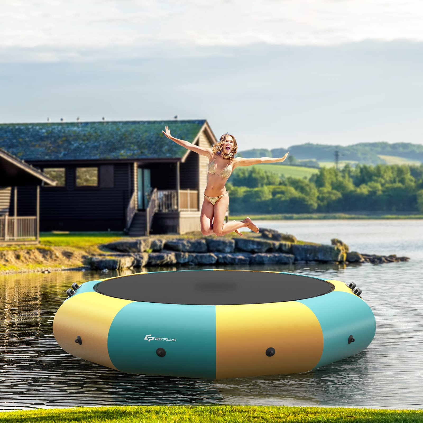 【Sports&Outdoors】Inflatable Water Trampoline, 10FT/12FT/15FT Recreational Water Bouncer
