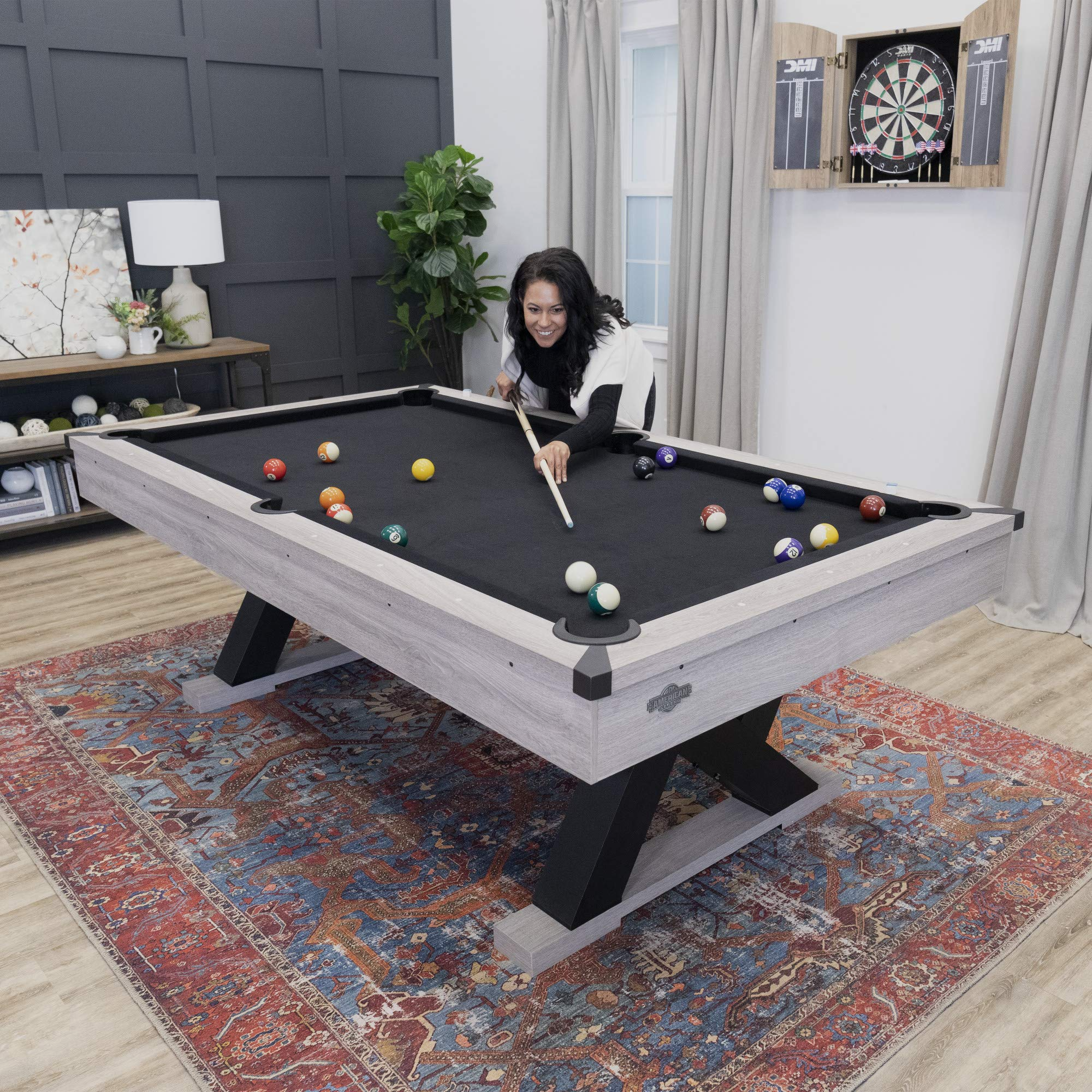 【Sports&Outdoors】Kirkwood 90" Billiard Table with Rustic Finish, K-Shaped Legs & Black Cloth