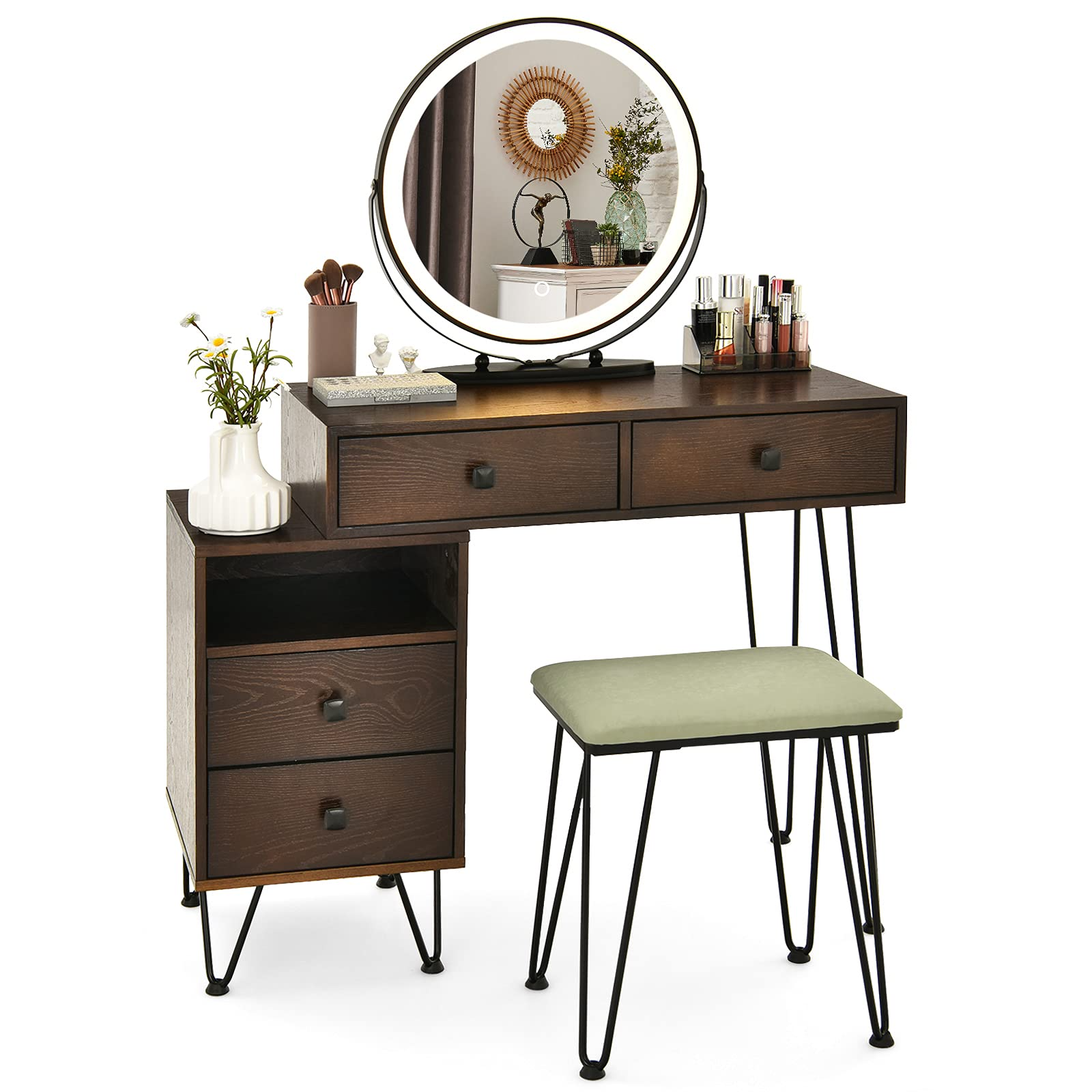 【Furniture】Vanity Set with 3 Colors Lighted Mirror