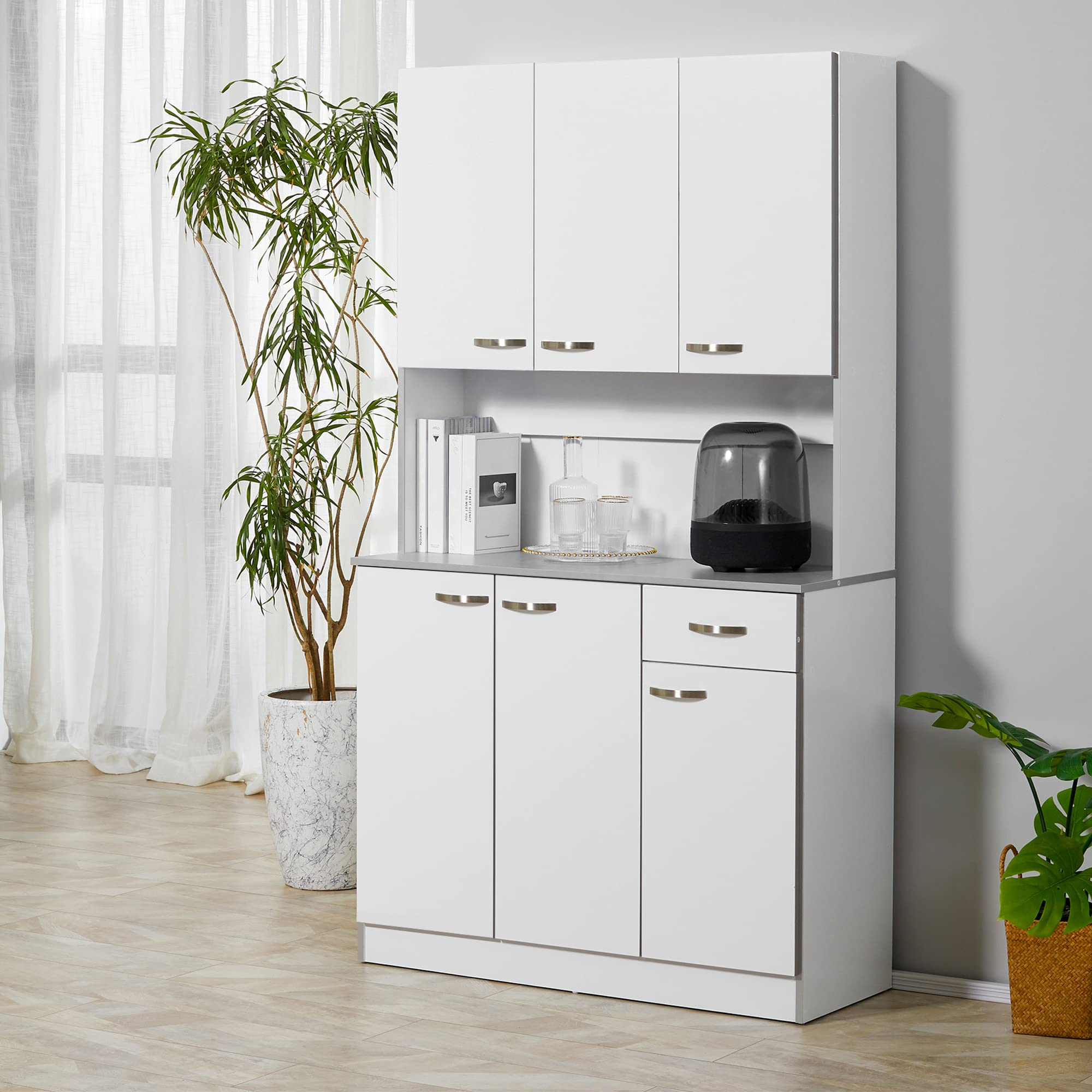 【Furniture】71" Freestanding Buffet with Hutch, Cupboard with 6 Doors, 3 Adjustable Shelves & 1 Drawer