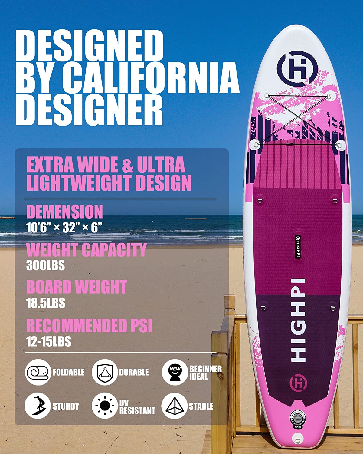 【Sports&Outdoors】Highpi Inflatable Stand Up Paddle Boards, 10’6”11′ Ultra-Light SUP for All Skill Levels