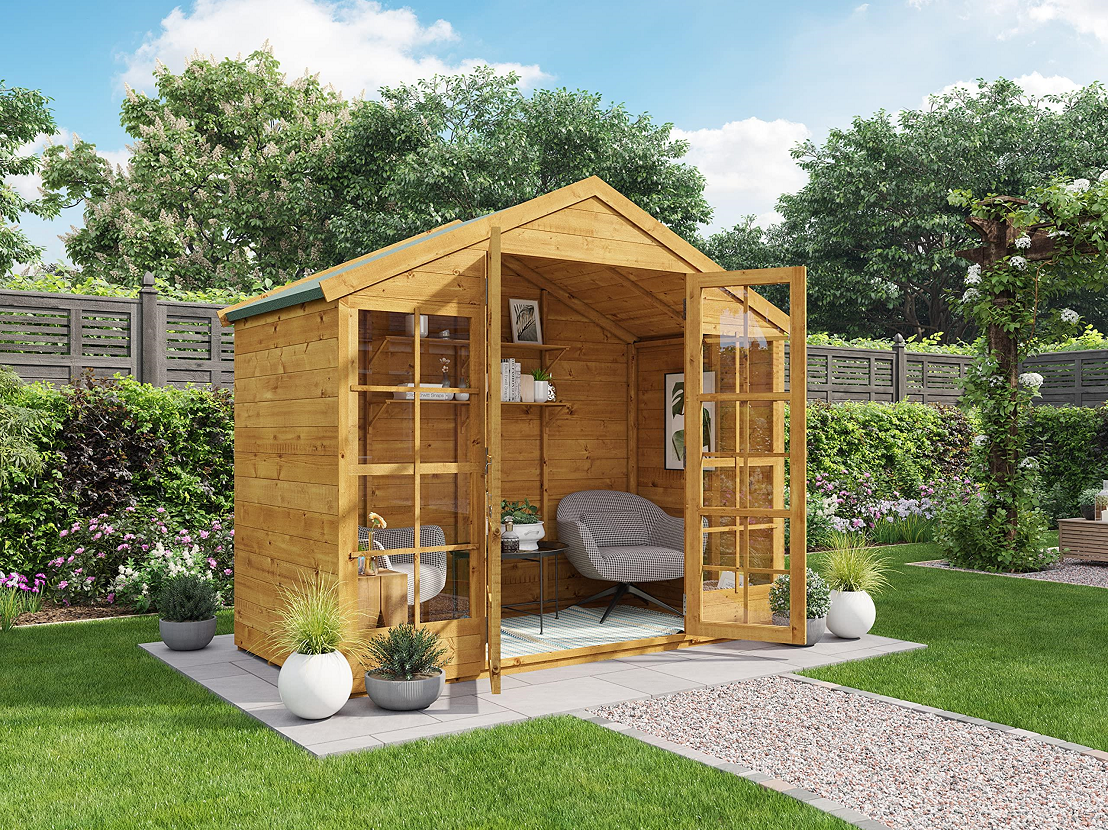 【Home&Garden】Summerhouse Log Cabin 4 x 8 Wooden Garden Storage Shed Summer House Harper Apex Summerhouses