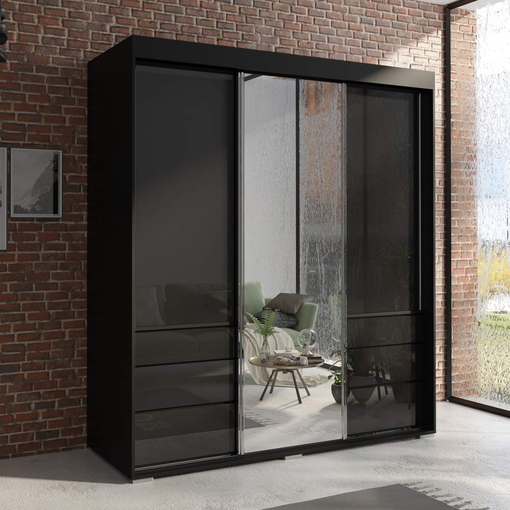 【Furniture】Monaco 3 Door Modern 71" Wardrobe with Mirror