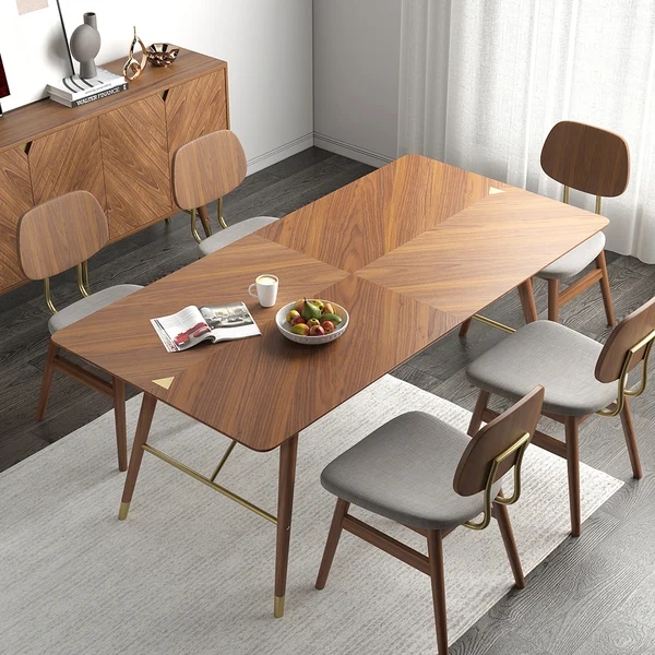 Capet Mid-Century 60" Walnut Wooden Dining Table Rectangle Tabletop for 6 Person