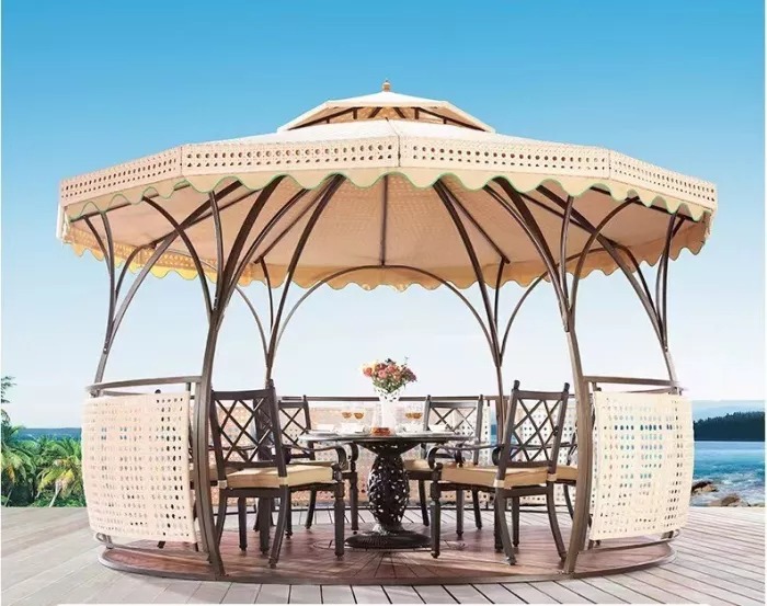 【Home&Garden】Outdoor European-style double-roofed garden gazebo with rattan roof