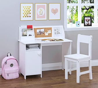 UTEX Kids Study Desk with Chair, Wooden Children School Study Table with Hutch and Chair for 3-8 Years Old, Student